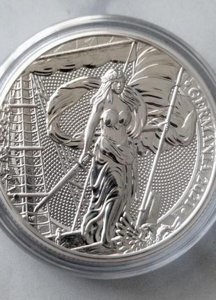 Серебряная монета 1oz леди germania на палубе 5 марок 2021 с сертификатом!3 фото