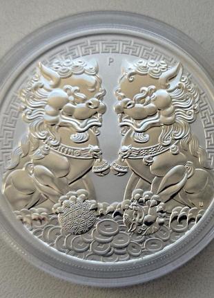 Серебряная монета "двойной пиксиу" серии "львы-хранители" 1 унция серебра, австралия, 202010 фото