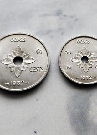 Набор из 2-х оборотных монет 10 и 20 сантимов, лаос, 19522 фото