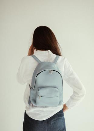 Голубой кожаный рюкзак. стильный рюкзак из натуральной кожи