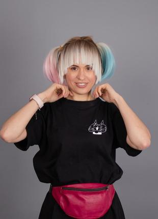 Перука харлі квінн zadira (harley quinn) коротка на сітці з хвостиками