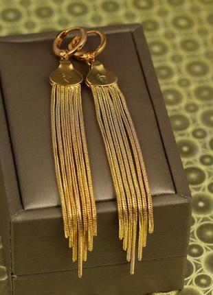 Серьги xuping jewelry подвески метелки семь лучей 9 см золотистые