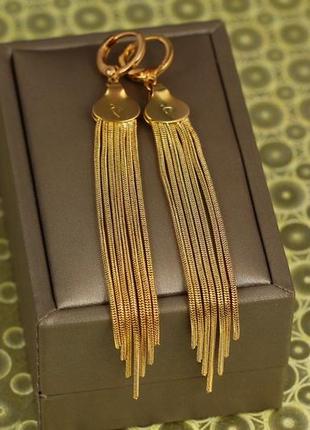 Сережки xuping jewelry підвіски позначки сім променів 9 см золотисті2 фото