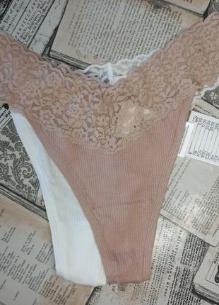 2 шт трусики стрінги 44-46 s р h&m бавовна гіпюр