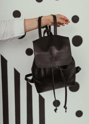 Черный кожаный рюкзак, рюкзак на завязках из натуральной кожи2 фото