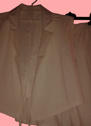 Костюм женский белый плиссе юбка + топ с завязками жакет и плиссированная юбка6 фото