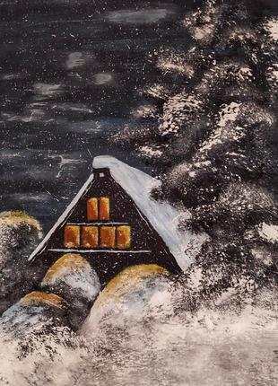 Картина акрилом "зимняя ночь"