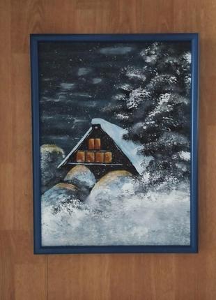 Картина акрилом "зимняя ночь"2 фото