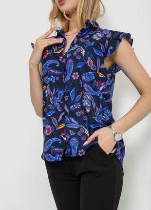 Блуза з квітковим принтом, колір синій, 244r1943 фото