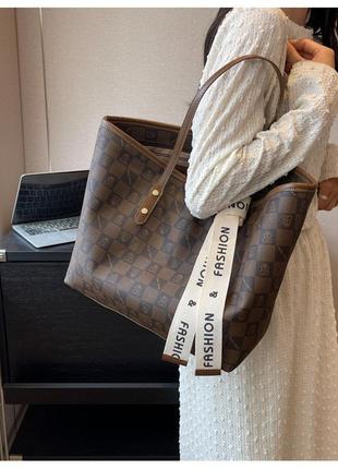 Велика жіноча сумка тоут, сумочка шоппер містка коричнева3 фото