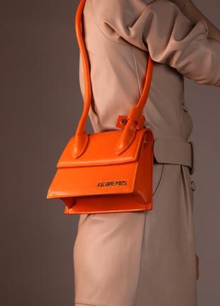 Женская сумка jacquemus le chiquito noeud orange, женская сумка жакмюс оранжевого цвета3 фото