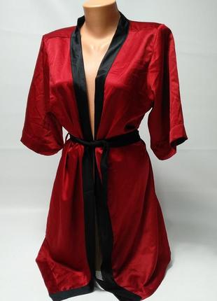 Шелковой кимоно халатик женский красный с черным поясом esmara3 фото