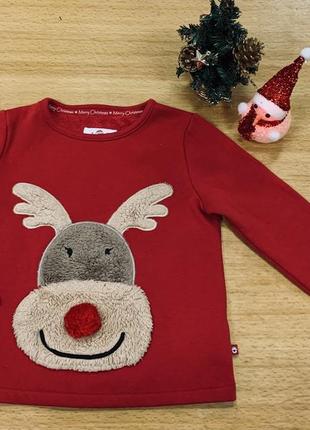 Реглан толстовка свитер с объёмной меховой аппликацией оленя f&f