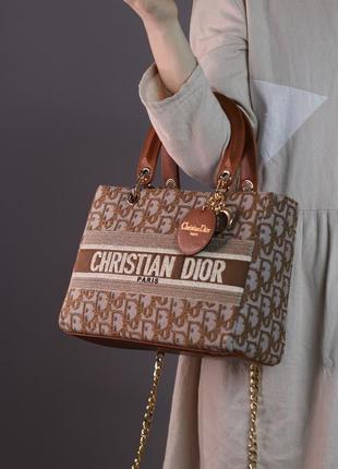 Жіноча сумка cristian dior brown with gold, женская сумка, брендова сумка, крістіан діор коричневого кольору