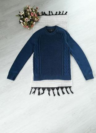 Вязаный синий свитер тёплый свитер теплий джемпер м