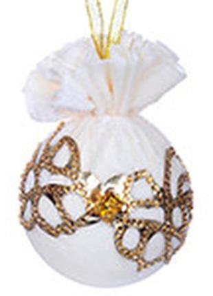 Ялинкова куля із золотою прикрасою "шампань" 8 см2 фото