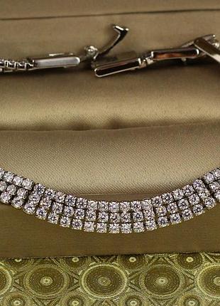 Браслет xuping jewelry три дорожки из белых камней 21 см 8 мм серебристый