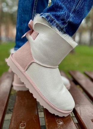 Ugg mini bailey bow pink/silver 🆕 шикарные женские угги 🆕 купить наложенный платёж