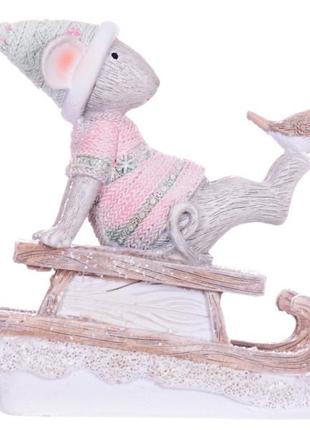 Фігурка декоративна "мишка на санях" 11х5х11см