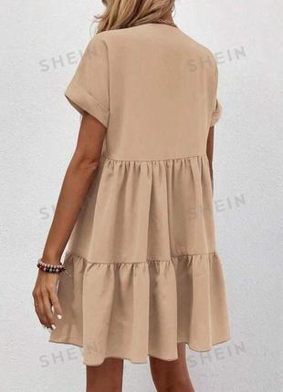 Короткое летнее платье свободного кроя бежевое (размеры 42, 44, 46, 48)2 фото