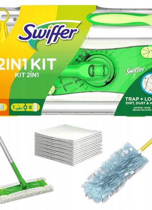 Набір для прибирання swiffer швабра traps & locks та щітка - віник для сухого прибирання swiffer duster1 фото