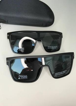 Мужские солнцезащитные очки маска porsche черные глянцевые polarized поляризованные порше антибликовые5 фото