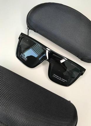 Мужские солнцезащитные очки маска porsche черные глянцевые polarized поляризованные порше антибликовые2 фото