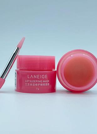 Маска для губ laneige lip sleeping mask berry с кисточкой бальзам для губ маска увляжняющая заживляющая 3 г1 фото