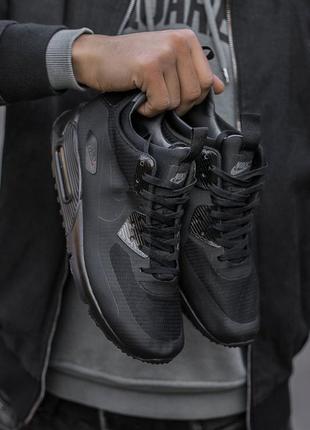 Кроссовки кожаные черного цвета air max 90 termo black 6812 фото