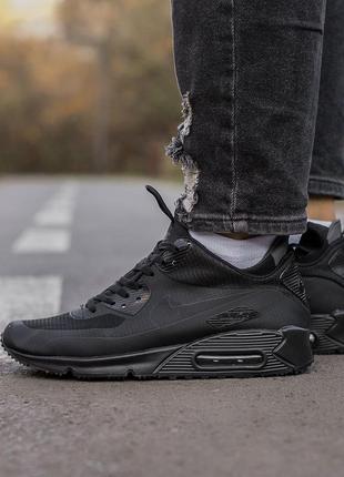 Кроссовки кожаные черного цвета air max 90 termo black 6814 фото