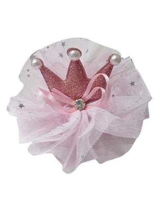 Гумка для волосся корона фатинова fashion рожевий3 фото