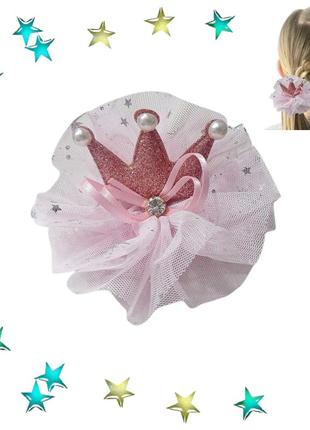 Гумка для волосся корона фатинова fashion рожевий1 фото