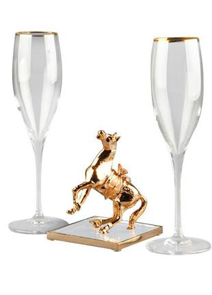 Набір келихів для шампанського 2 шт. 250 мл із фігуркою "лошадь" 13 см