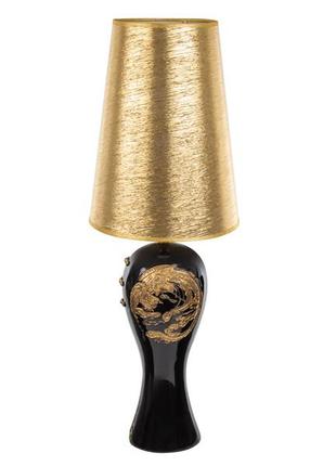 Светильник с абажуром 79 см черный с золотым драконом1 фото