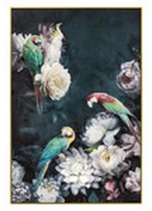 Картина в золотій рамі "квіти з папугами" 122x82 см2 фото