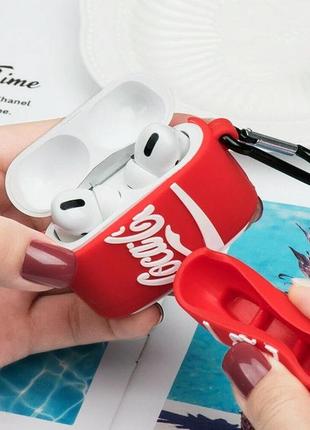 Чехол для наушников airpods pro coca cola (кока-кола) красный6 фото