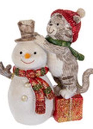 Фигурка декоративная "котик и снеговик" 10см2 фото