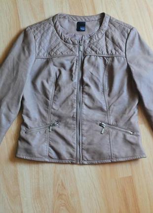 Курточка з еко шкіри з коміром в стилі шанель в ромби1 фото