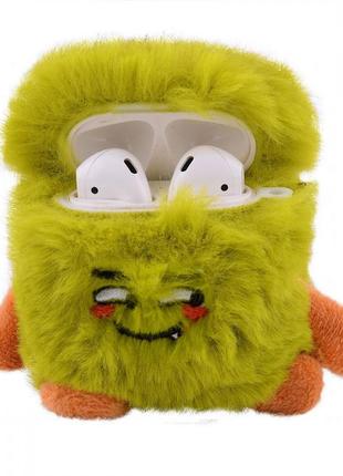 Хутровий чохол для навушників apple airpods pro fluffy monster case green