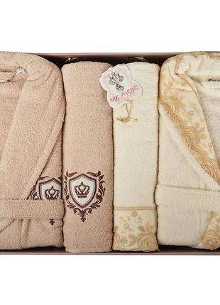 Набор подарочный 6 предмета 2 халата мужской l xl женский s m и 4 полотенца 150х90см 90х50см капучи1 фото
