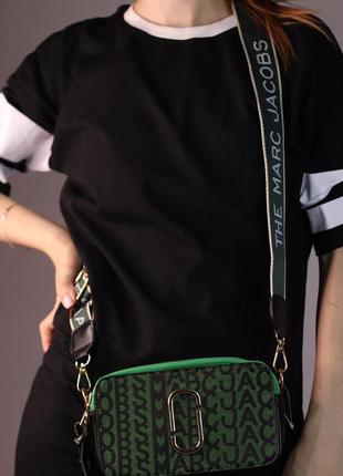 Жіноча сумка marc jacobs logo green/black, жіноча сумка, маркбалс зеленого/чорного кольору5 фото