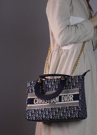 Жіноча сумка cristian dior dark blue with gold, женская сумка, брендова сумка, крістіан діор темно-синього кольору3 фото