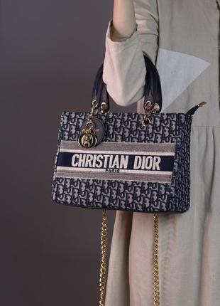 Жіноча сумка cristian dior dark blue with gold, женская сумка, брендова сумка, крістіан діор темно-синього кольору