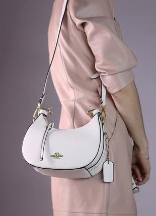 Женская сумка coach kleo hobo white lux, женская сумка, коуч белого цвета3 фото