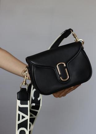 Жіноча сумка marc jacobs saddle black (gold) lux женская сумка, сумка марк джейкобс чорного кольору5 фото