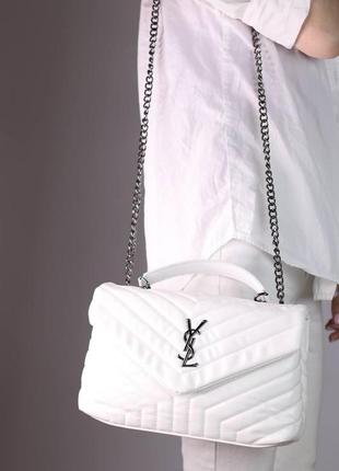 Женская сумка yves saint laurent 30 silver white, женская сумка, брендовая сумка ив сен лоран, белого цвета4 фото