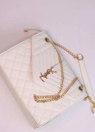 Женская сумка ysl envelope white, женская сумка, брендовая сумка ив сен лоран белого цвета5 фото