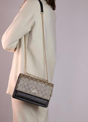 Женская сумка coach mini klare crossbody beige/brown/black, женская сумка, сумка коуч бежевого/коричневого/чер5 фото