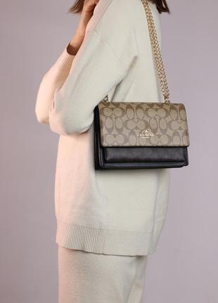 Женская сумка coach mini klare crossbody beige/brown/black, женская сумка, сумка коуч бежевого/коричневого/чер3 фото