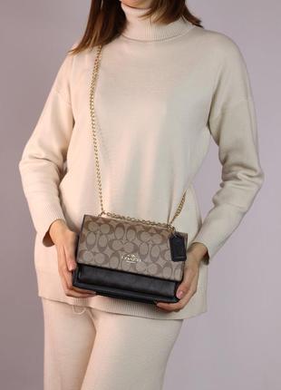 Женская сумка coach mini klare crossbody beige/brown/black, женская сумка, сумка коуч бежевого/коричневого/чер4 фото
